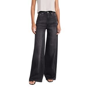 Dl1961 Softwear Black Cotton Hepburn Wide Leg: High Rise Denim Jean '32 Size 28